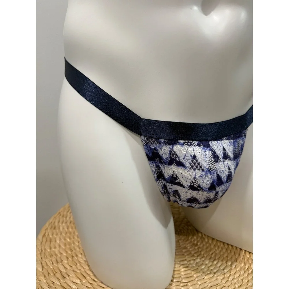 Cosabella Blue & White Printed Lace Men's Thong  Size‎ L